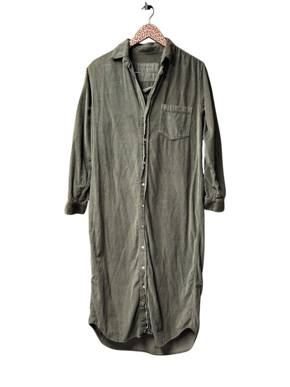 Frank & Eileen Rory Maxi Shirtdress Long Sleeve Button Up Corduroy Green Medium